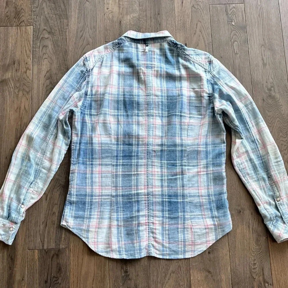 G-Star Raw Landoh Pearl Snap Faded Plaid Button Down Shirt Size L Western Blue - Picture 5 of 9